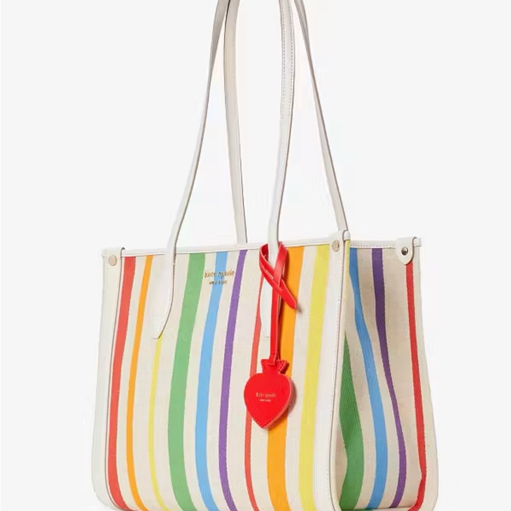 NWOT Kate Spade New York Rainbow Stripe Tote Multicolor Canvas 14” x 11” x 6”